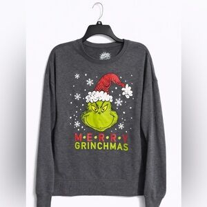 Dr. Seuss The Grinch Merry Grinchmas Junior’s XL Gray Christmas Sweatshirt